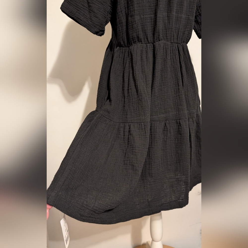 Gap Black Short Sleeve Dress Women's XS  V Neck Cotton Loose Fitting Nwt - Picture 9 of 16